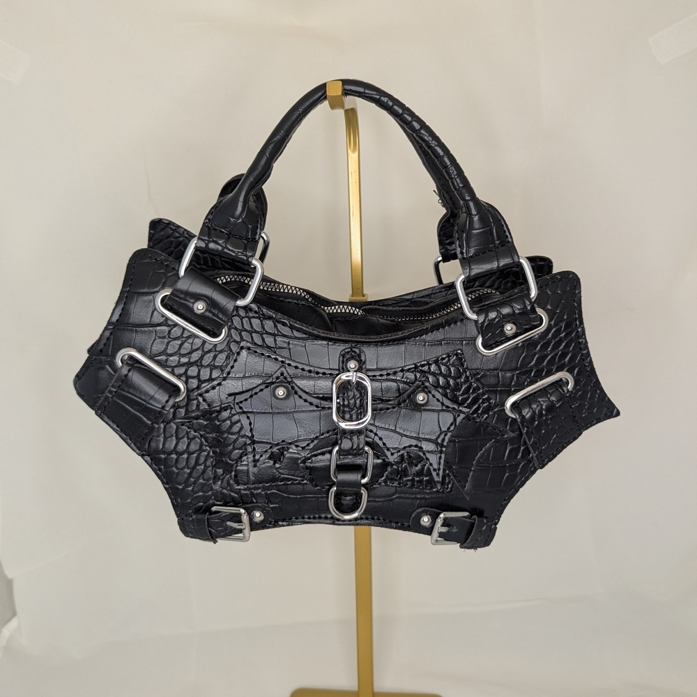 Black Crocodile-Embossed Bat Purse